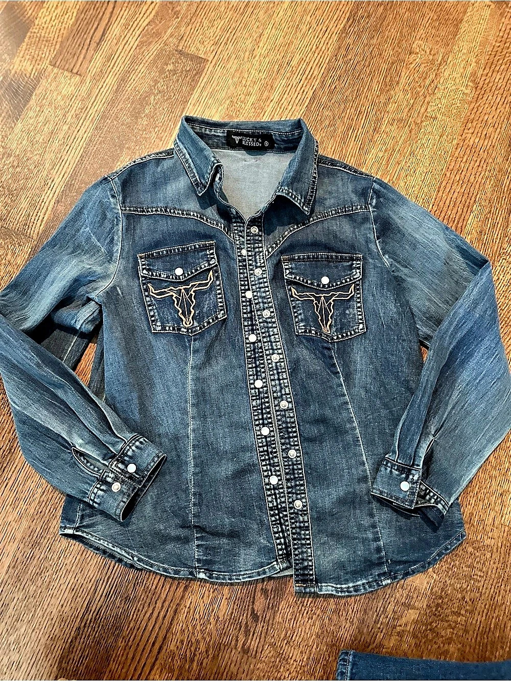 Lucky and Blessed Brand Women's Denim Western Shirt in Blue